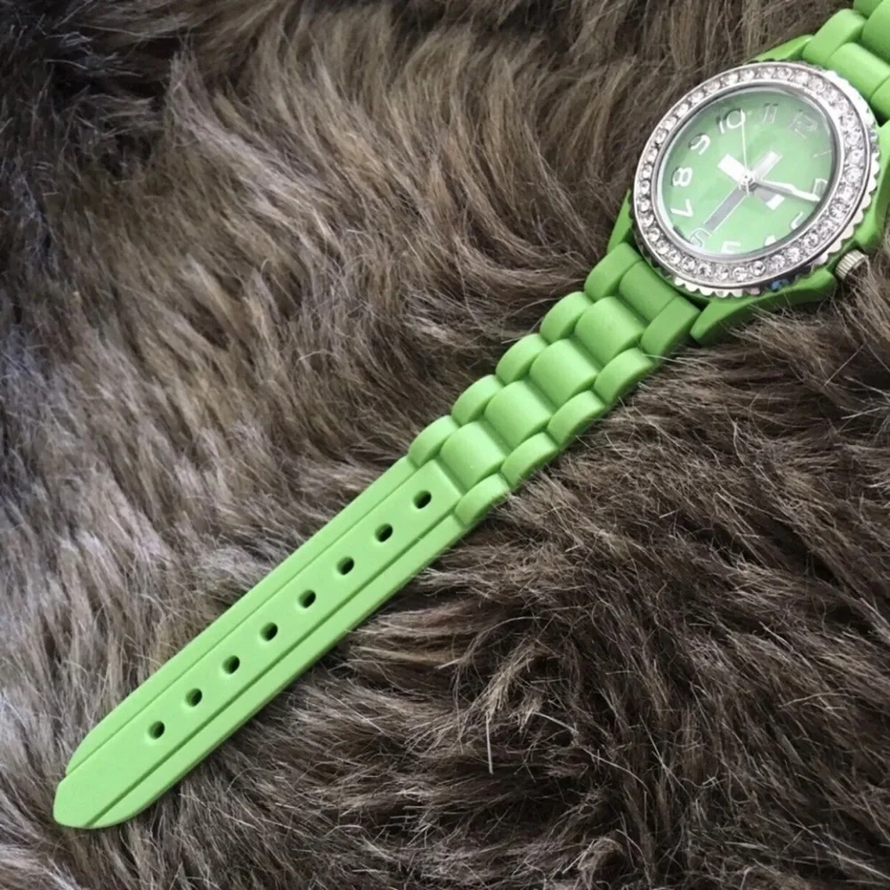 Ladies Geneva Platinum green silicone band watch